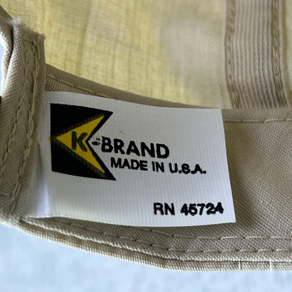 VTG Farmland Trucker Hat K-Brand Beige Denim Cord Cap Leather Strap USA Made - Picture 11 of 12